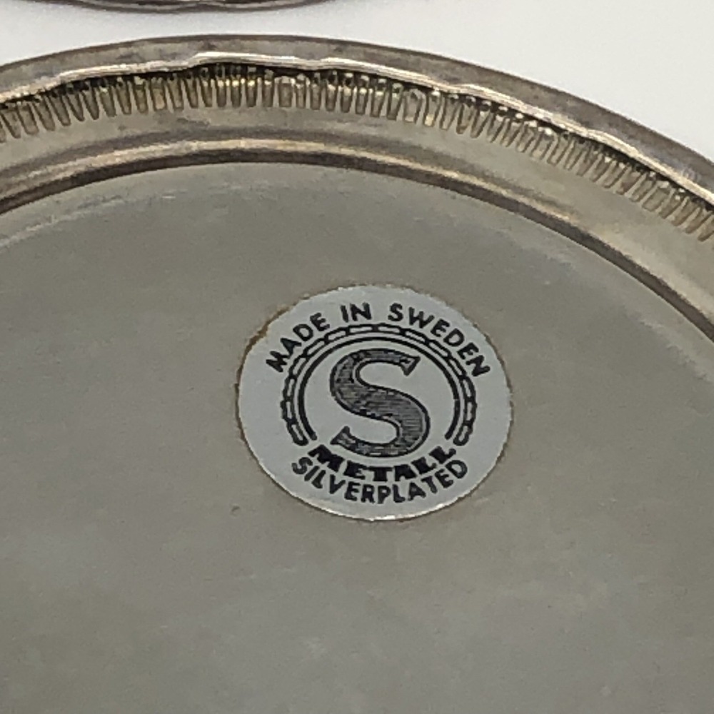 4x Mini Silver Plated Etched Plate Tray 4" Made In Sweden Trinket Dish - Picture 6 of 6